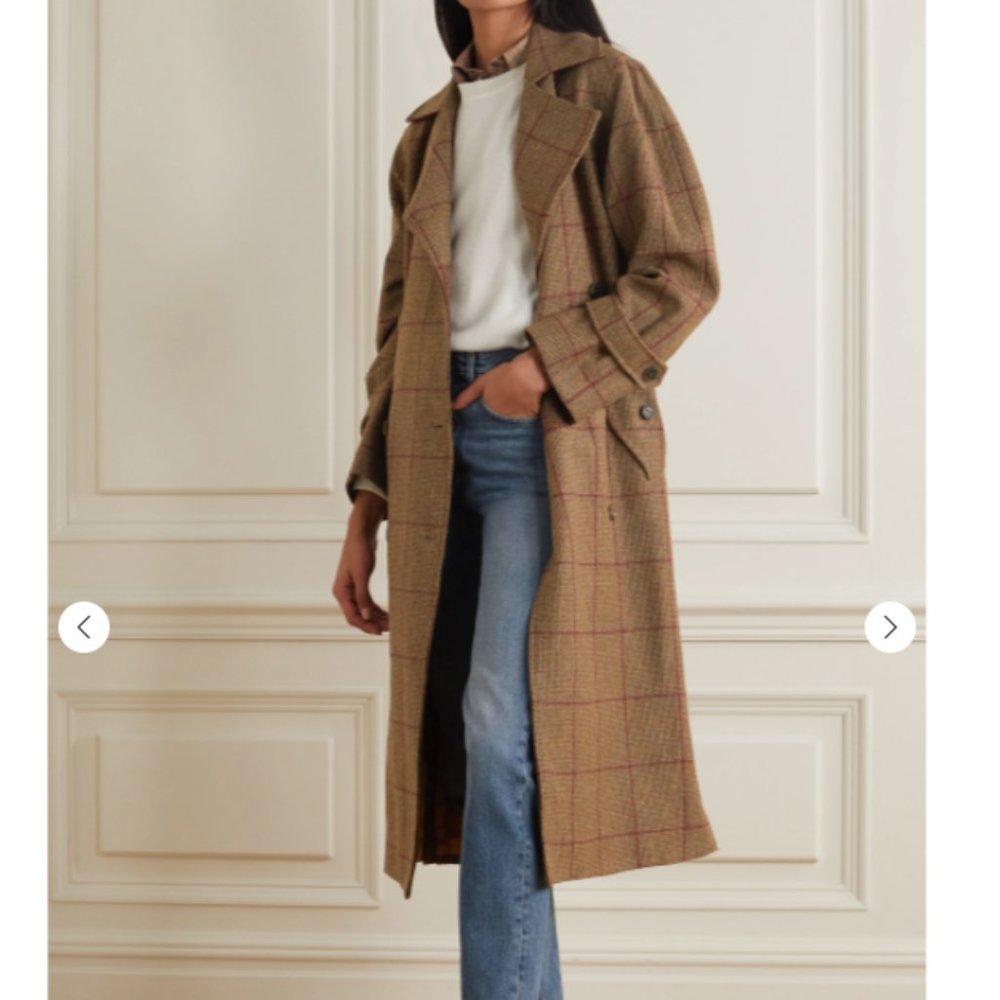 NWOT PURDEY Belted checked wool-tweed trench coat size L